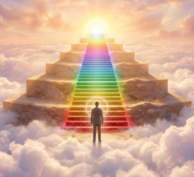A luminous spiritual pathway ascending toward Divine light, symbolizing inner awakening and self-discovery.